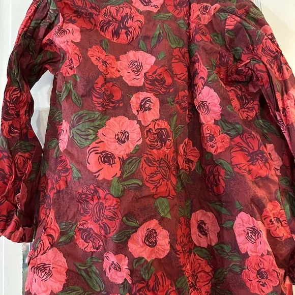 Vixen by Micheline Pitt Red and Green Floral Blouse - Picture 2 of 4